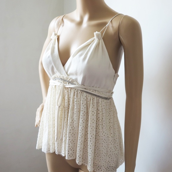 3.1 Phillip Lim Silk Ivory Lace Pleated Ruffle Top - Picture 2 of 8